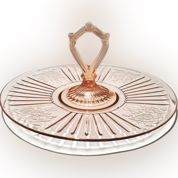 Vintage Pink Depression Glass Anchor Hocking 1930s Dessert Serving Tray